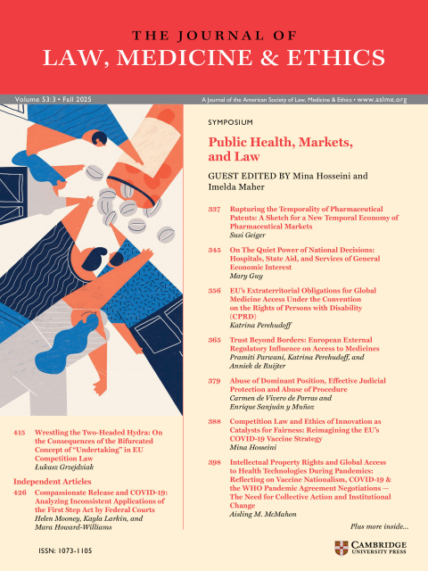 “Public Health, Markets, and Law” Symposium, The Journal of Law, Medicine & Ethics, Cambridge University Press, September 2025